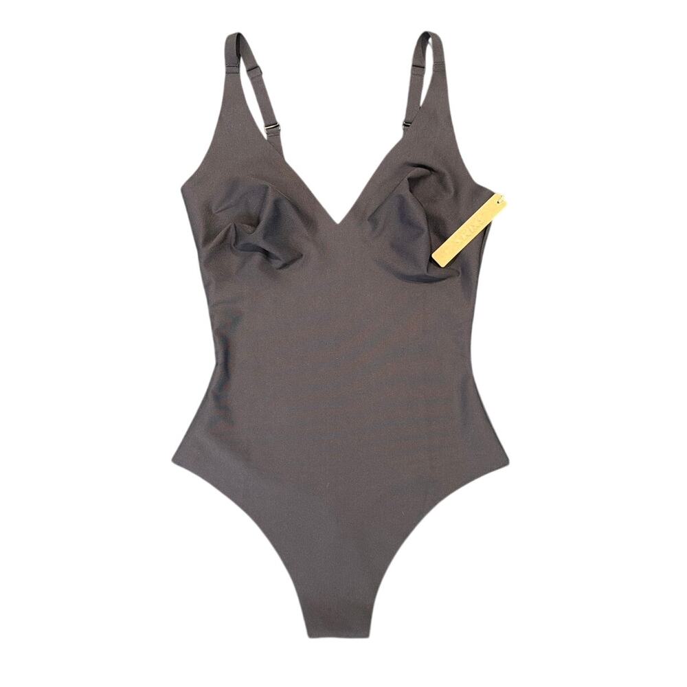 NWT SKIMS Body Unlined Plunge Thong Bodysuit, Onyx Black, Women’s XL